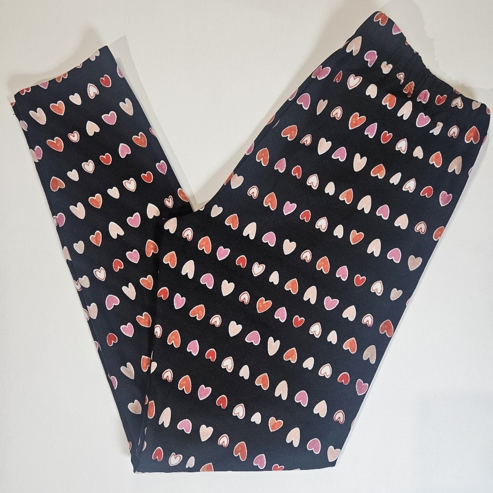 Valentines Day‎ Leggings Womens Medium Black Heart Printed Soft Comfy Fall Pants